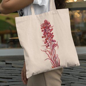 Snow Plant Vintage Watercolor Floral Print Graphic Canvas Tote Bag